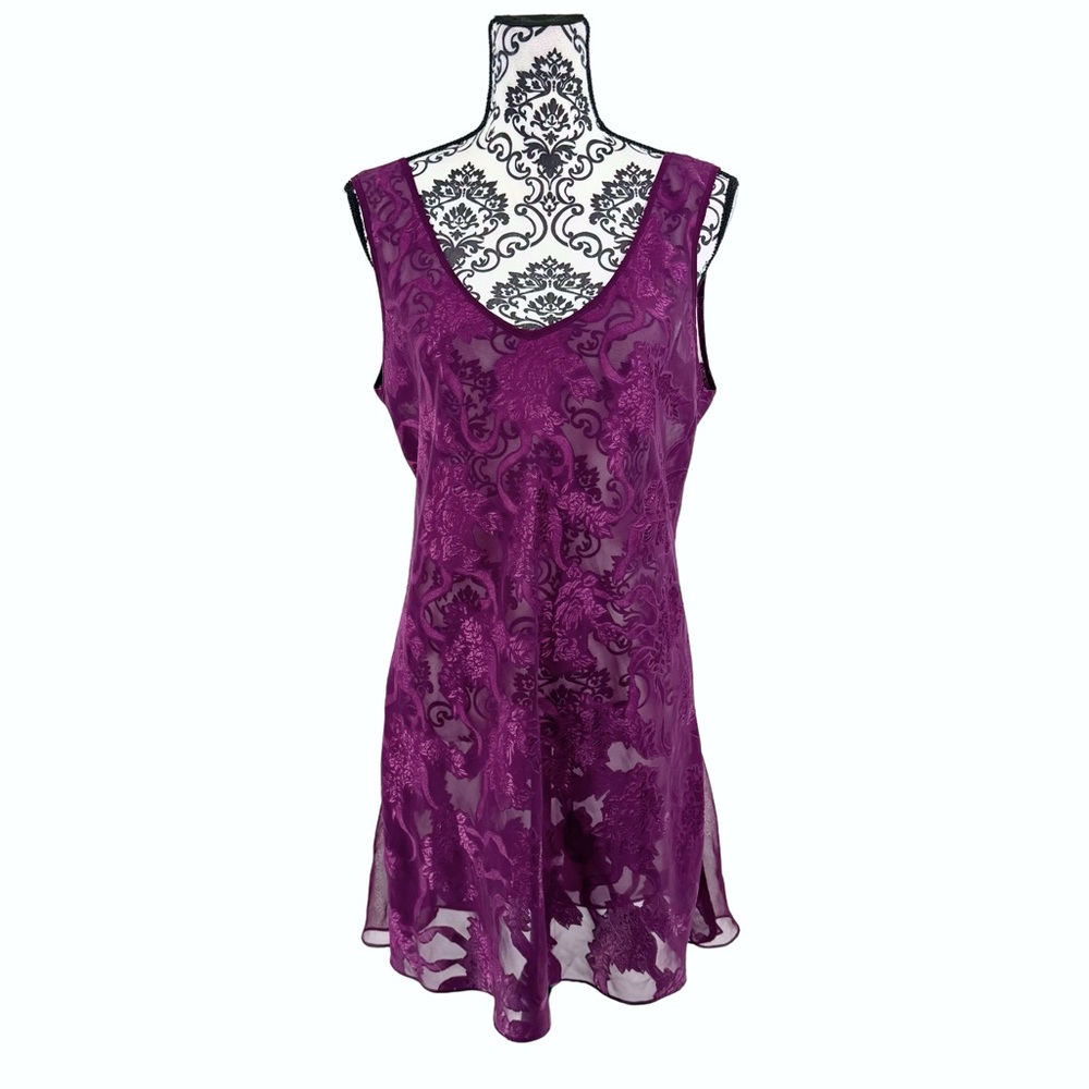 Vintage Victoria’s Secret Sultry Sheer Purple Floral Slip Dress Large